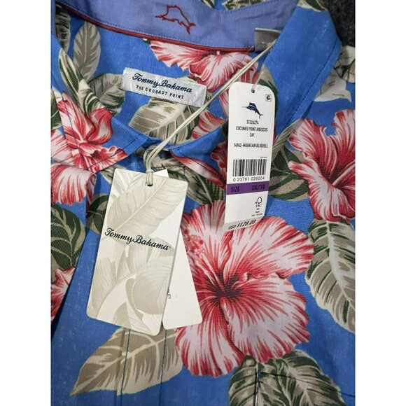 Tommy Bahama Coconut Point Hibiscus Floral Shirt XXL Bluebell Button-Up 100% Lyo - Picture 3 of 7